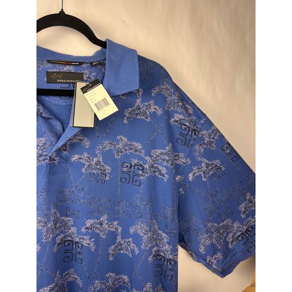 Greg Norman Polo Shirt Blue Palm Tree Print Cotton XL Island Resort Casual - Picture 4 of 8